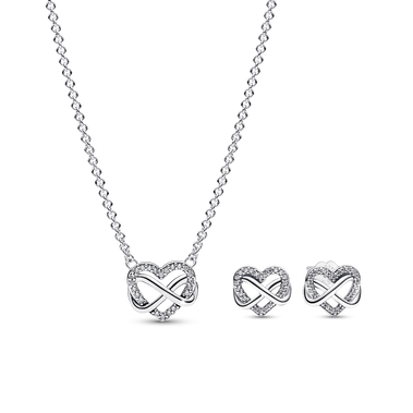 Sparkling Infinity Heart Necklace & Stud Earrings